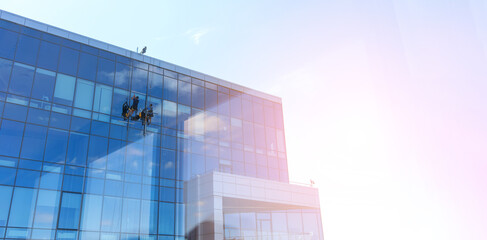 Window washing in the building of the business center.