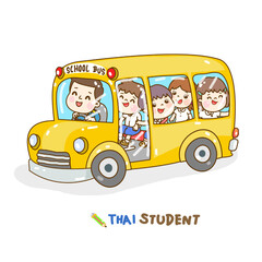 cartoon kids in school bus.