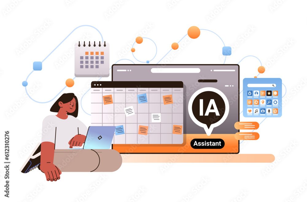 Poster businesswoman using computer app with personal ai assistant online service artificial intelligence s