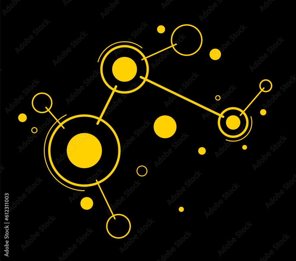 Poster abstract tech geometric vector background over dark, connected circles technology network or science