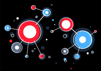 Obraz premium Abstract vector technology theme background with connected circles over dark, geometric design linear connection, software network system.