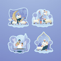 Flat labels stickers set of Muslim celebrate Eid al-Adha