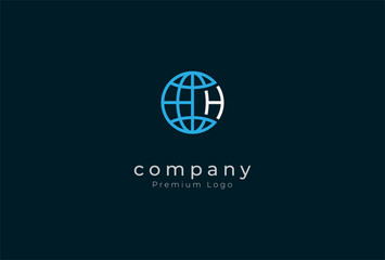 Initial H Globe Logo Design, Letter H with globe combination, world globe logo template, usable for technology and company logos, vector illustration