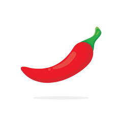 Hot red chili pepper design in flat cartoon style isolated on white background. Hot chili icon. Vector illustration. Capsicum annum l.