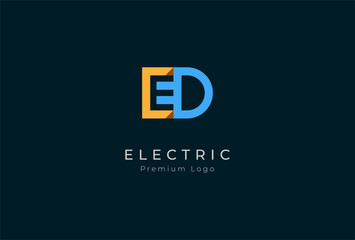 Abstract Letter ED Electric Logo, Letter ED and Electric Plug combination, Flat Design Logo Template, vector illustration