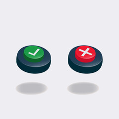 Green check mark and red cross button vector illustration
