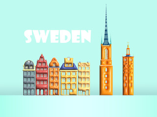 Fototapeta premium Sweden landmark in stockholm symbol and icon of swedish.