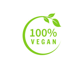 Vegan symbol. 100% vegan icon vector illustration.