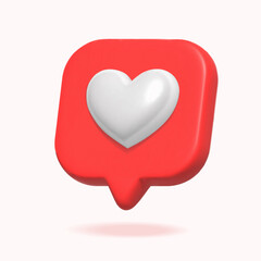 3d heart in speech bubble icon. Social media icon. Message love box, button, like element .3d vector illustration