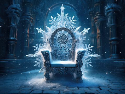 Decorated empty throne hall. Ice throne.