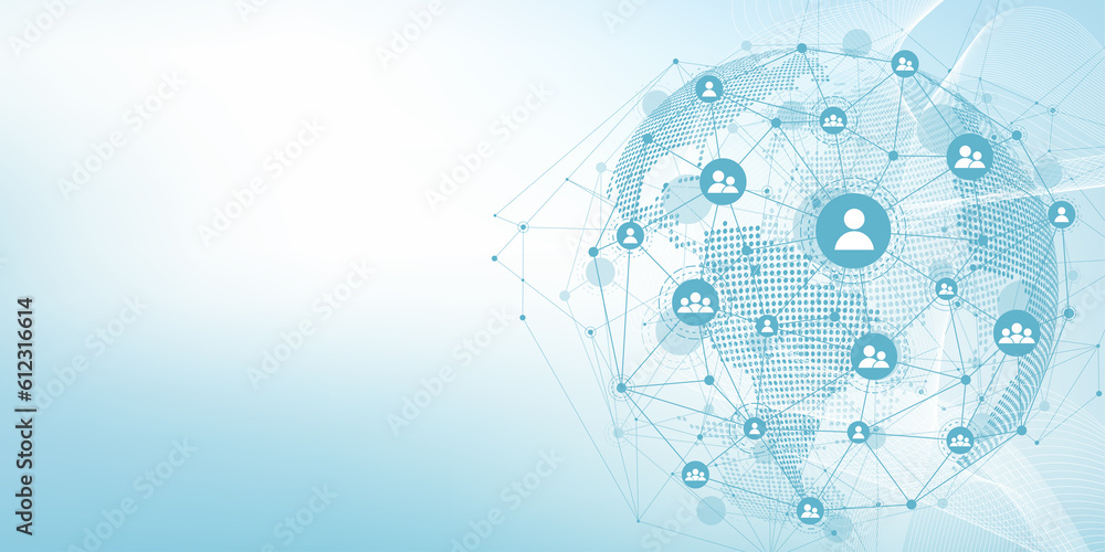 Aufkleber Global network connection concept. Big data visualization. Social network communication in the global computer networks. Internet technology. Business. Science. Illustration