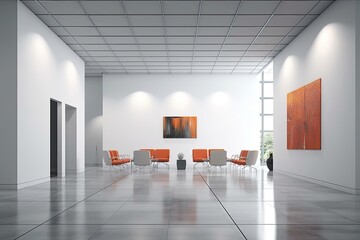 Interior of modern office with white wall Tile floor and chair set