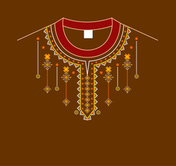 neck design embrodery style in brown colour with flat background