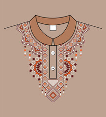 neck design embrodery style in sand colour flat background