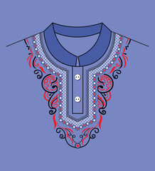 neck design embrodery style in electric blue colour flat background