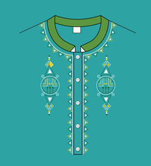 neck design embrodery style in sea green colour background