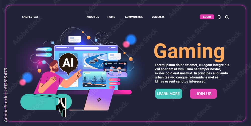 Poster man gamer play video game with ai chatbot helper gaming artificial intelligence technology concept h