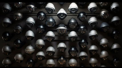 a bunch of cctv cameras on a wall, created with Generative AI technology