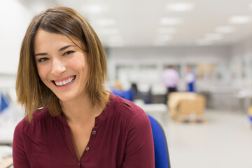 Obraz premium Portrait smiling manager in steel factory