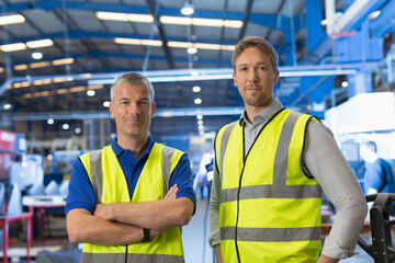 Portrait confident supervisors in steel factory