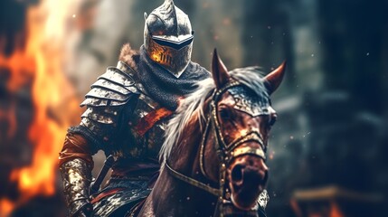 Naklejka premium medieval knight riding a horse - Generative AI