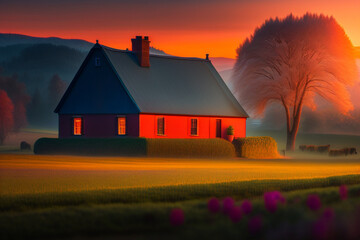 sunset in the countryside