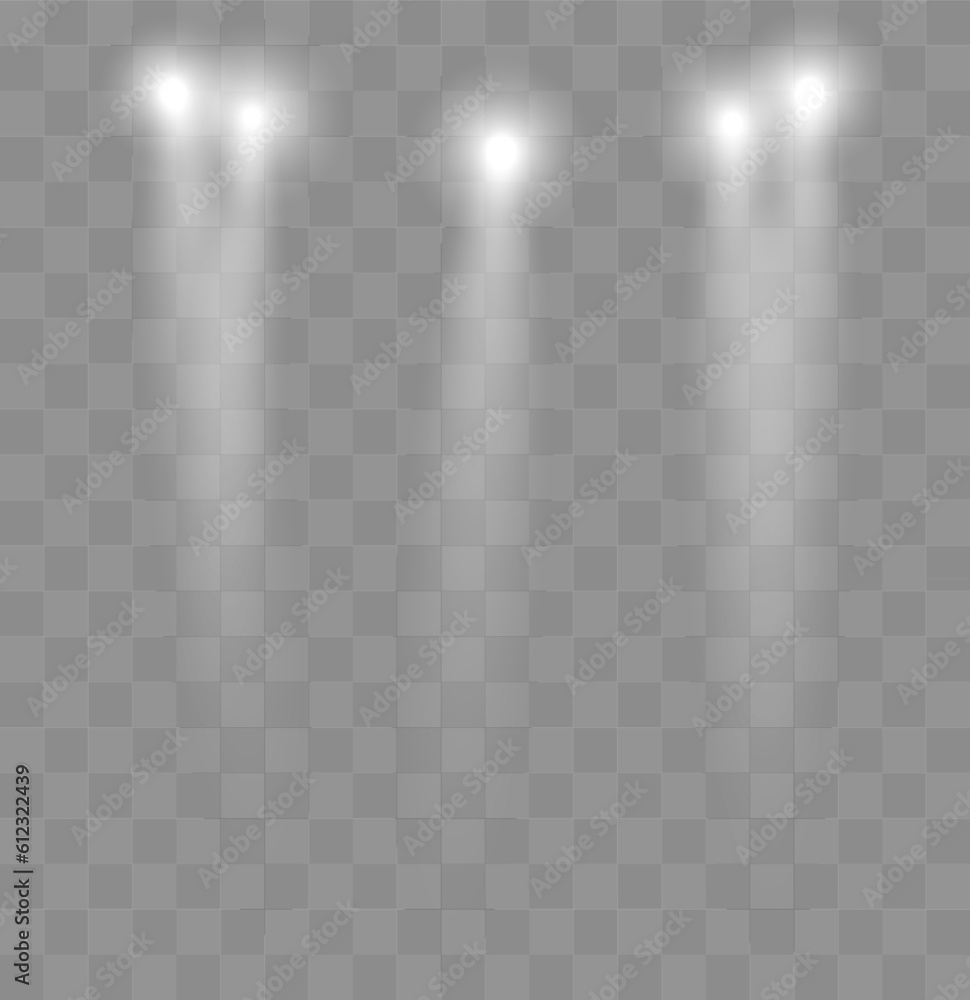 Aufkleber Spotlights With Rays. Shining light beams isolated. Vector transparent light effect