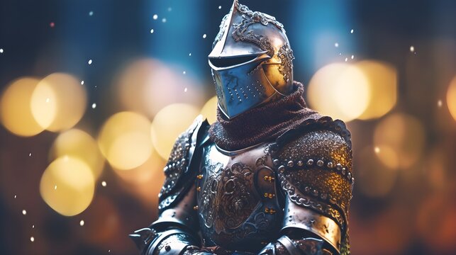 Medieval Knight Portrayed on a Bokeh Background - Generative AI