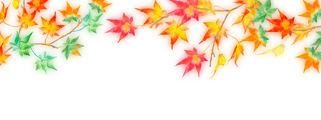 きれいで鮮やかな輝く紅葉の水彩フレームイラスト