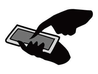 スマホを操作するシンプルな黒色の手のイラスト素材