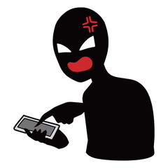 スマホを持つ黒色の人物の誹謗中傷などのイメージのイラスト素材