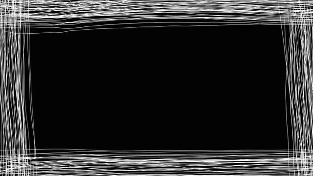 Wide frame with a pencil by hand on a black background, background for advertising, white hatching lines, black background