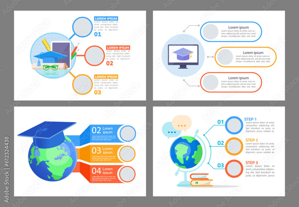Aufkleber worldwide access to educational sources infographic chart design template set. abstract infochart ki