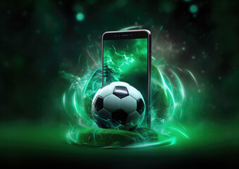 Mobile phone with a soccer ball above 