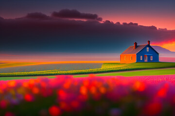 sunset over the field