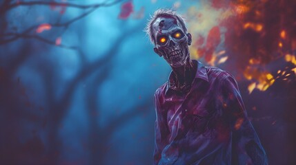 Undead Stare: Scary Zombie with Piercing Yellow Eyes - Generative AI