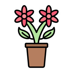 Flower Pot Line Color Icon