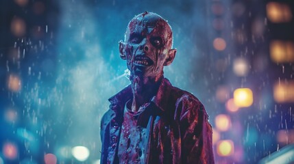 Portrait of a Scary Zombie in the street - Generative AI