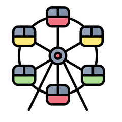 Ferris Wheel Line Color Icon