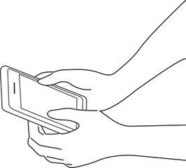 Black and white illustration. Using a smartphone to communicate.