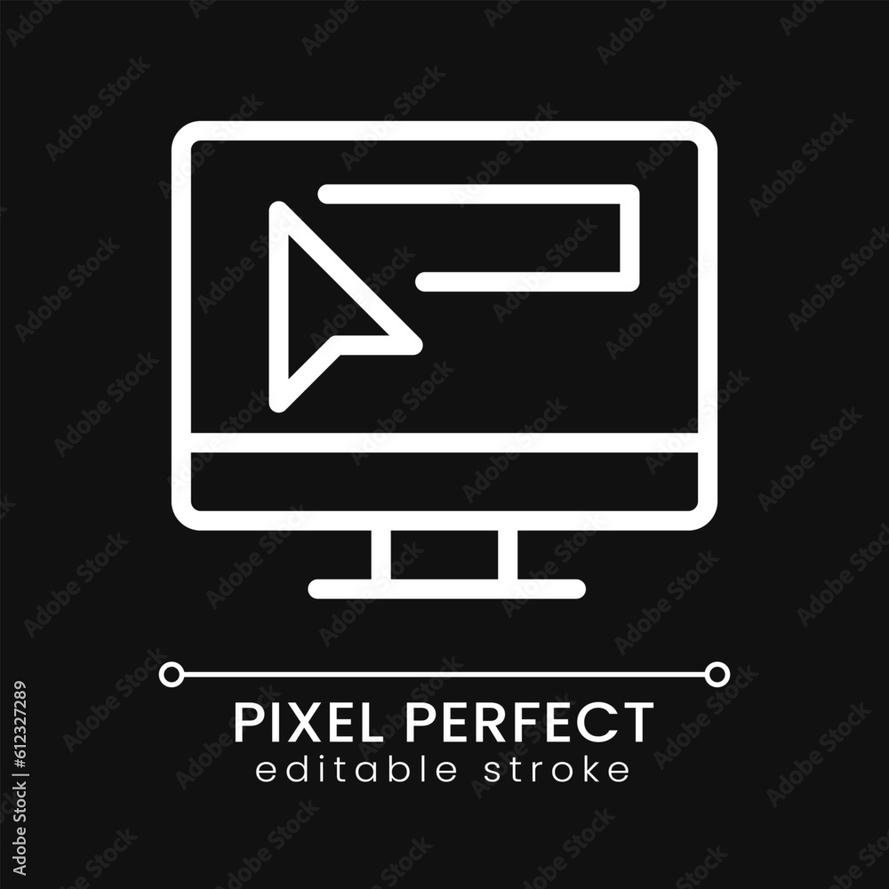 Aufkleber website address pixel perfect white linear icon for dark theme. business online. searching engine. t