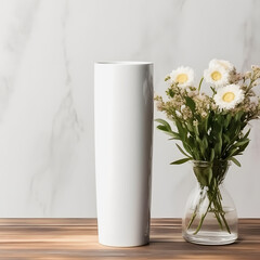 Clean and Simple White Tumbler Mockup with Flower Vases: Versatile Product Visual