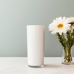 Boho Studio Style White Tumbler Mockup with Flower Vases: High-Quality Product Image
