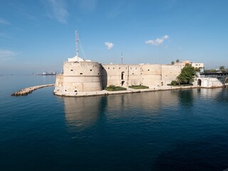 Landscape of Castello Aragonese fortress in Taranto, Italy in nich sunny day
