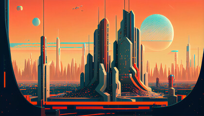 pop art of a futuristic city. digital art illustration Ai generated image