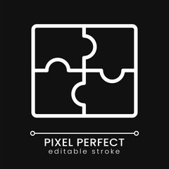 Jigsaw puzzle pieces pixel perfect white linear icon for dark theme. Cooperation. Teamwork in company. Thin line illustration. Isolated symbol for night mode. Editable stroke. Poppins font used