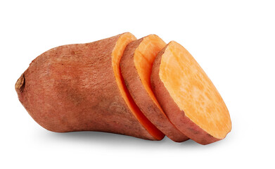 Fresh sweet potato on brown wood
