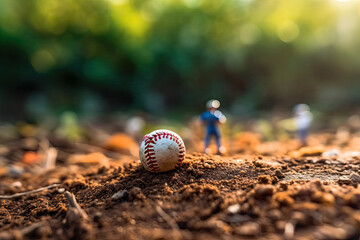 Baseball is sitting in a field