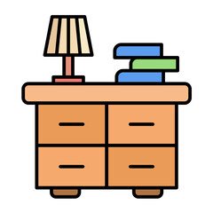 Bedside Table Line Color Icon