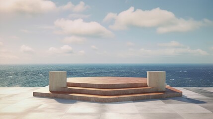 cosmetic product podium with beautiful ocean background Generative AI